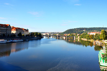 Fototapeta na wymiar Prague, Czech Republic panorama with historic Charles Bridge and Vltava river