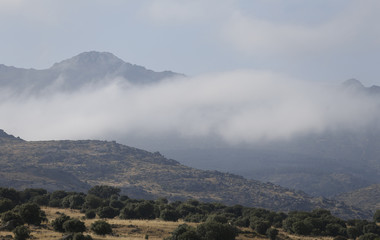 Niebla en las montañas de la sierra de Gredos, Ávila.
