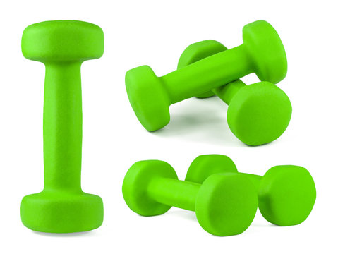 Green Sport Dumbbells Set Isolated On White