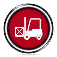 Forklift and crate icon on red button vector illustration