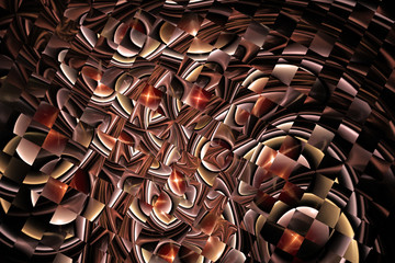 Metal mosaic. Abstract fractal design in orange, beige and brown