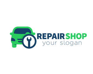 Car service, repair shop logo element in blue and green