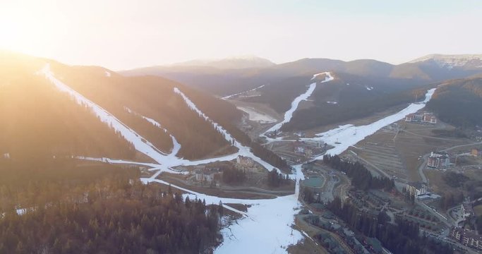 Ski resort in mountains. 4k, 25fps