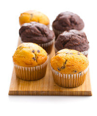 The tasty muffins with chocolate.