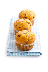The tasty muffins with chocolate.