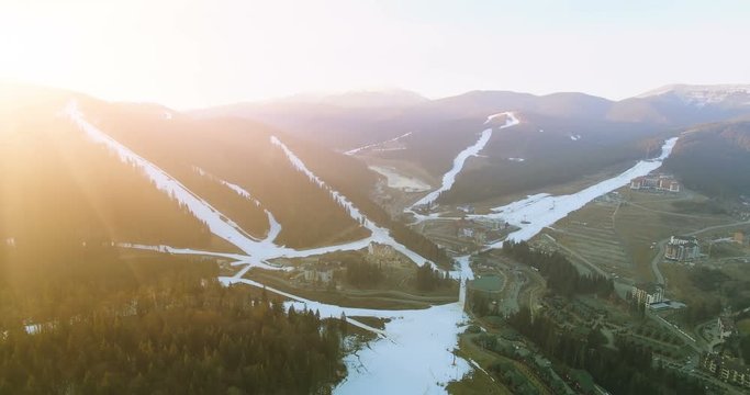 Ski resort in mountains. 4k, 25fps
