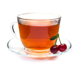 Cherry and transparent cup of tea