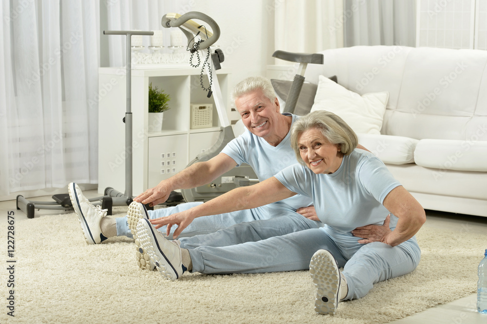 Sticker senior couple exercising