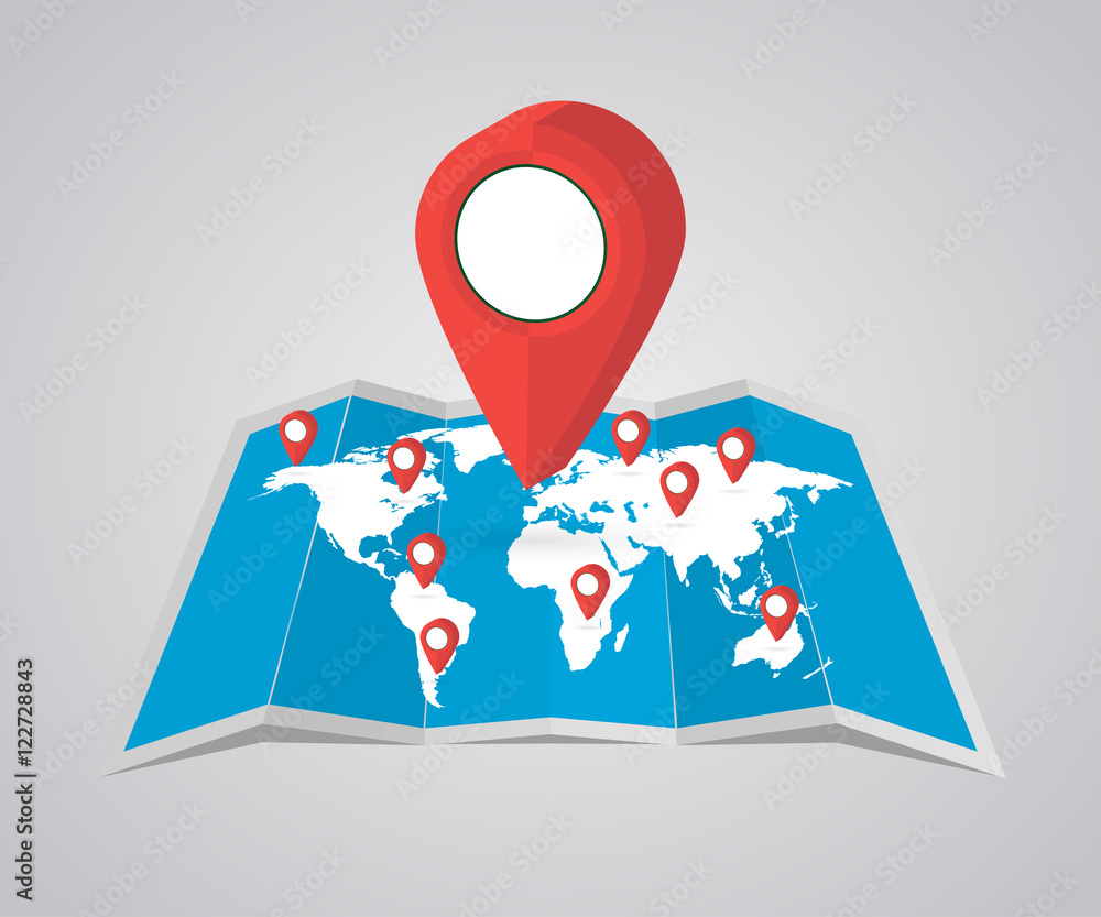 Aufkleber vector world map with pointer on white background