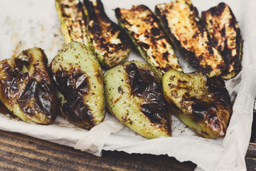 Vegetable barbecue roasted on metal grill