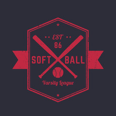 Softball vintage emblem, logo, sign, t-shirt design, print with baseball bats