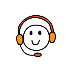 Webinar icon. Symbol of happy listening person with headphones. Smiling face