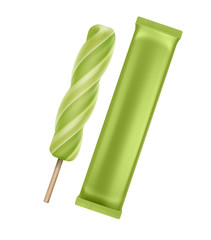 Green Kiwi Spiral Popsicle Lollipop Ice on Stick with Foil