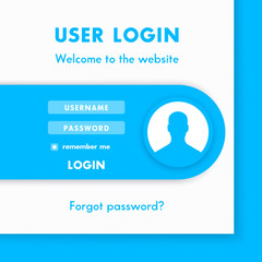 User login window template, login web page for website in blue and white
