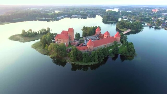 aerial view of old castle on island
