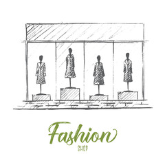 Mannequins in fashion shop - vector pencil sketch