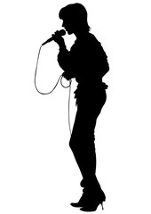 Women whit microphon of jazz music on white background
