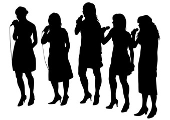 Women whit microphon of jazz music on white background