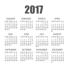 Calendar for the year 2017 in flat style