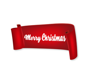 Merry Christmas inscription on red curved ribbon