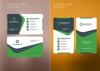 Corporate Business Card Print Template. Vertical and Horizontal Business Card Templates. Vector Illustration. Business Card Mockup
