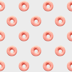 Seamless Pattern Of Donut Strawberry Topping On Pastel Light Grey Background