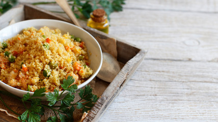 Couscous with shrimps and vegetables