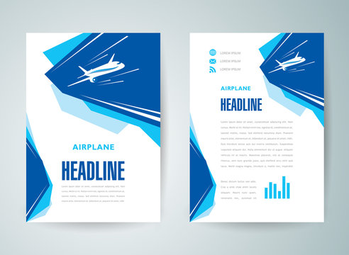 flyer brochure design template airplane flight takeoff blue