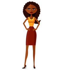 Angry african american business woman frowning character. Vector.