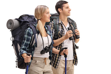 Young hikers looking in the distance
