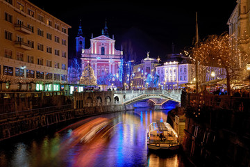 Fototapeta na wymiar Christmas time decorated Ljubljana