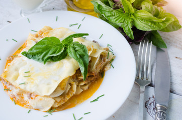 Close-up of a traditional lasagna