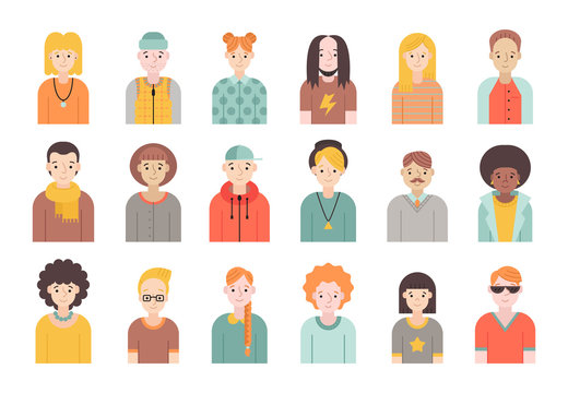 People flat icons vector set (men and women). Part one.