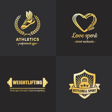 Gold sport & fitness vintage hipster logo vector set. Part two.
