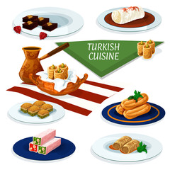 Turkish cuisine desserts menu cartoon icon