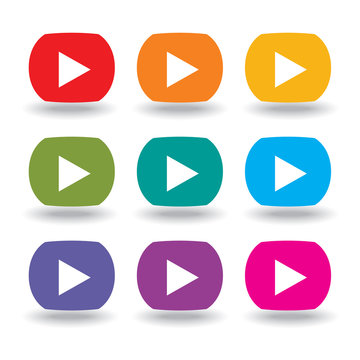 A set of nine movie buttons in rainbow colors   