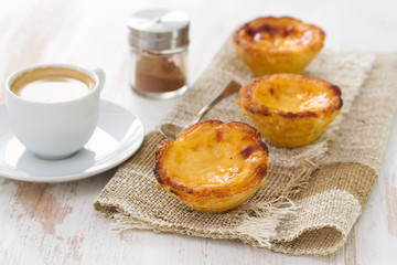 portuguese cake pastel de nata with coffee