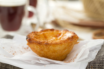 portuguese cake pastel de nata with coffee
