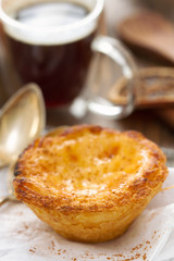 portuguese cake pastel de nata with coffee