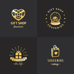 Gift shop gold logo hipster vintage vector set. Part two.