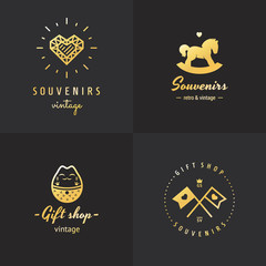 Naklejka premium Gift shop gold logo hipster vintage vector set. Part one.