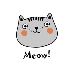 Greeting card with decorative cat. Vector illustration.