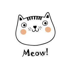 Greeting card with decorative cat. Vector illustration.