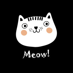 Greeting card with decorative cat. Vector illustration.