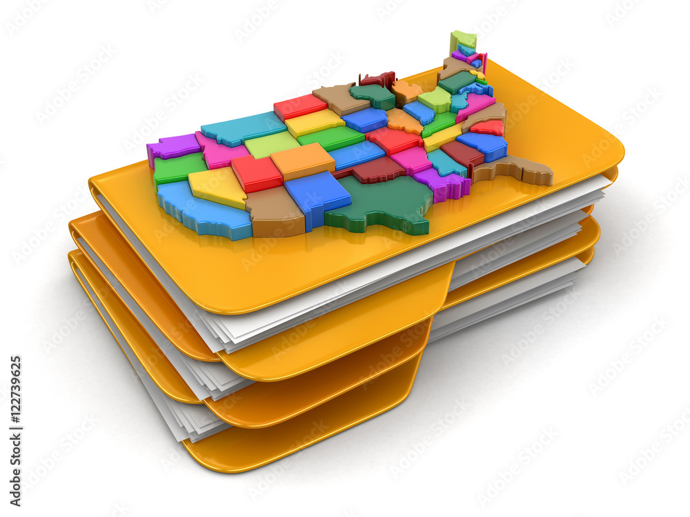 Poster folders and files with map of usa. image with clipping path