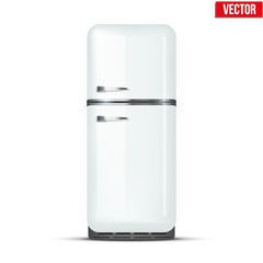Retro Fridge refrigerator in white color. Household appliances. Vector isolated on white background