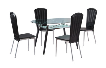 Dining table and black chairs isolated with clipping path.
