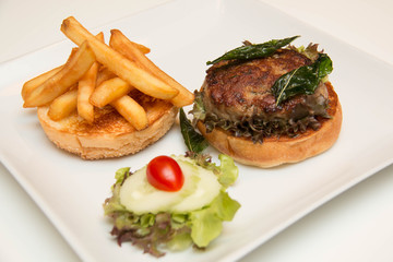 burger And Fries with vegetables