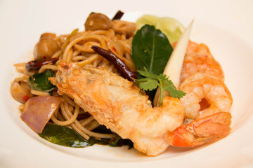 Pasta with prawns, delicious spaghetti