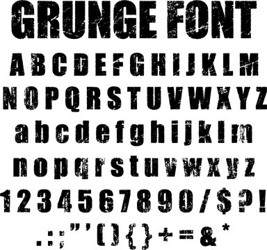 Grunge Alphabet and Numeral Font Set Vector